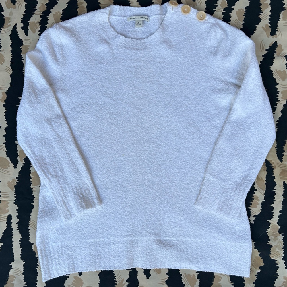 BANANA REPUBLIC Women’s Cotton Blend Crewneck Pullover White Sweater Size: L - Picture 3 of 10